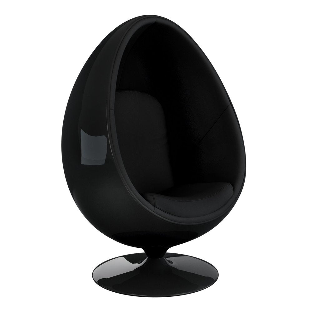35" Black Fiberglass and Wool Swivel Egg Chair