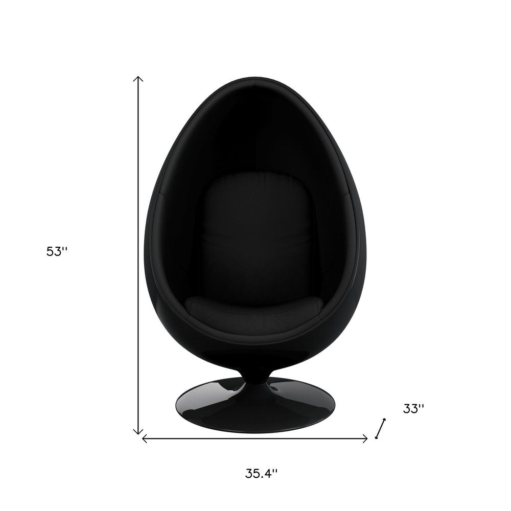 35" Black Fiberglass and Wool Swivel Egg Chair