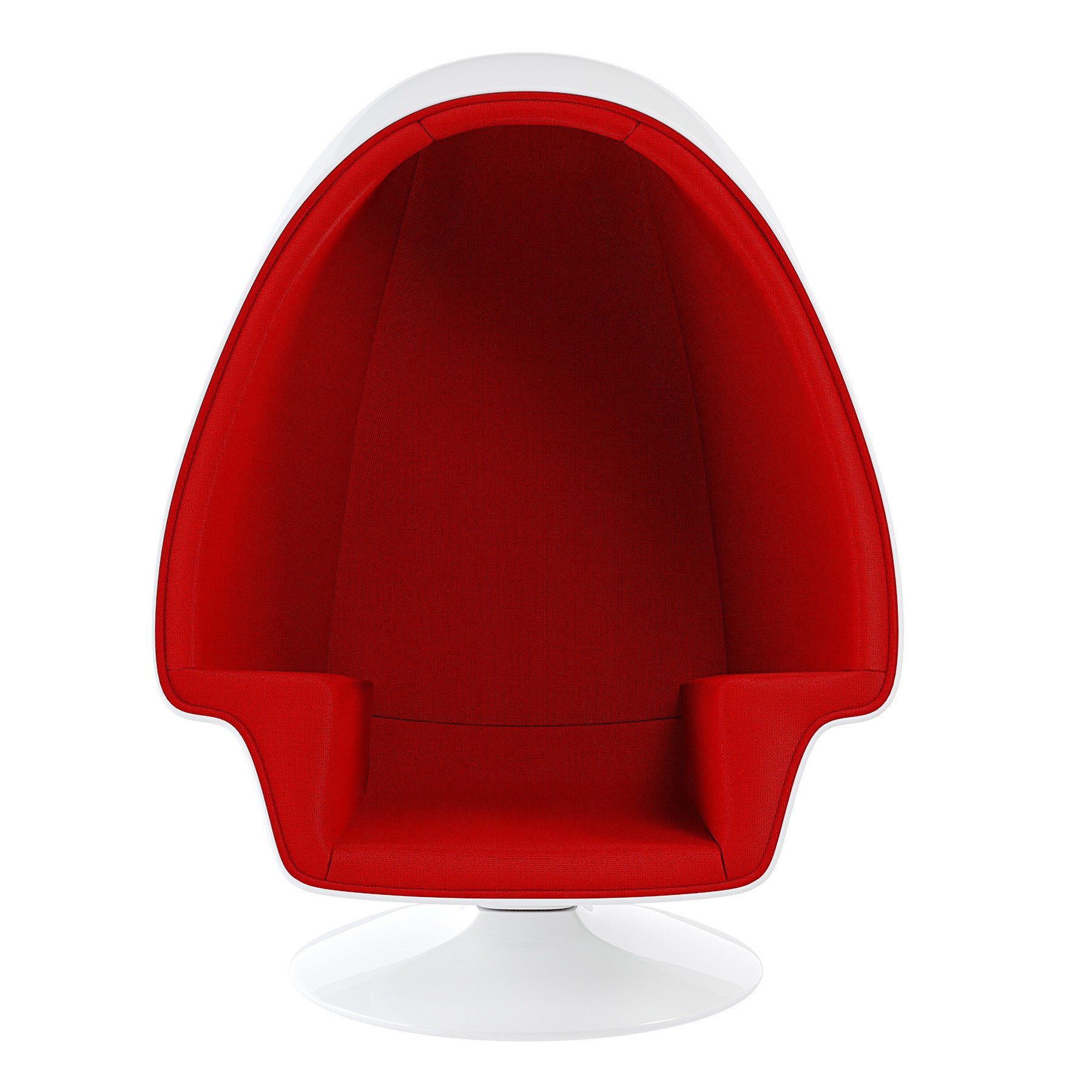 38" White and Red Wool Swivel Egg Chair and Ottoman