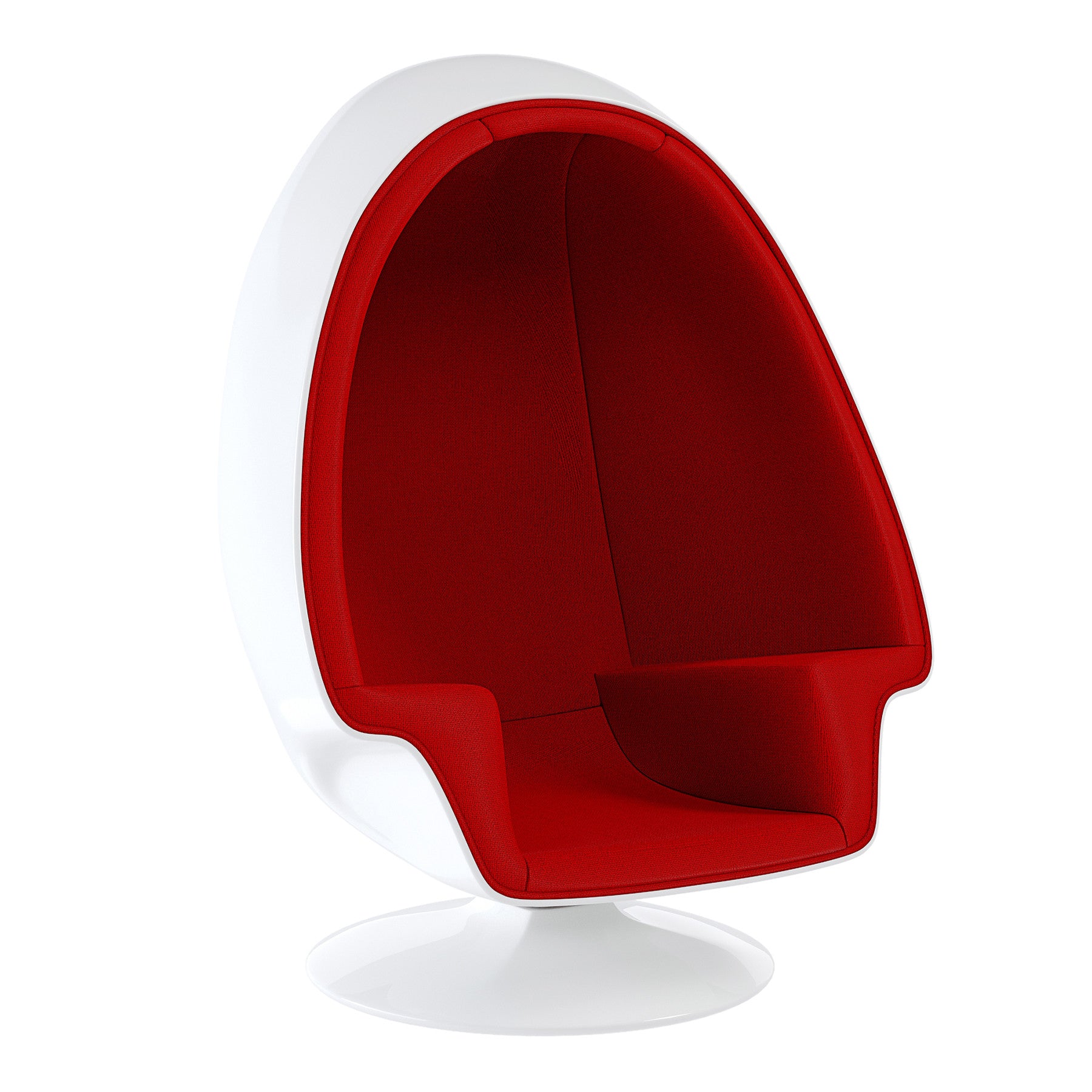 38" White and Red Wool Swivel Egg Chair and Ottoman