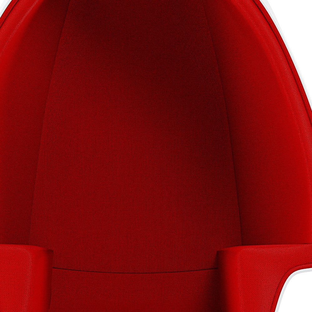 38" White and Red Wool Swivel Egg Chair and Ottoman