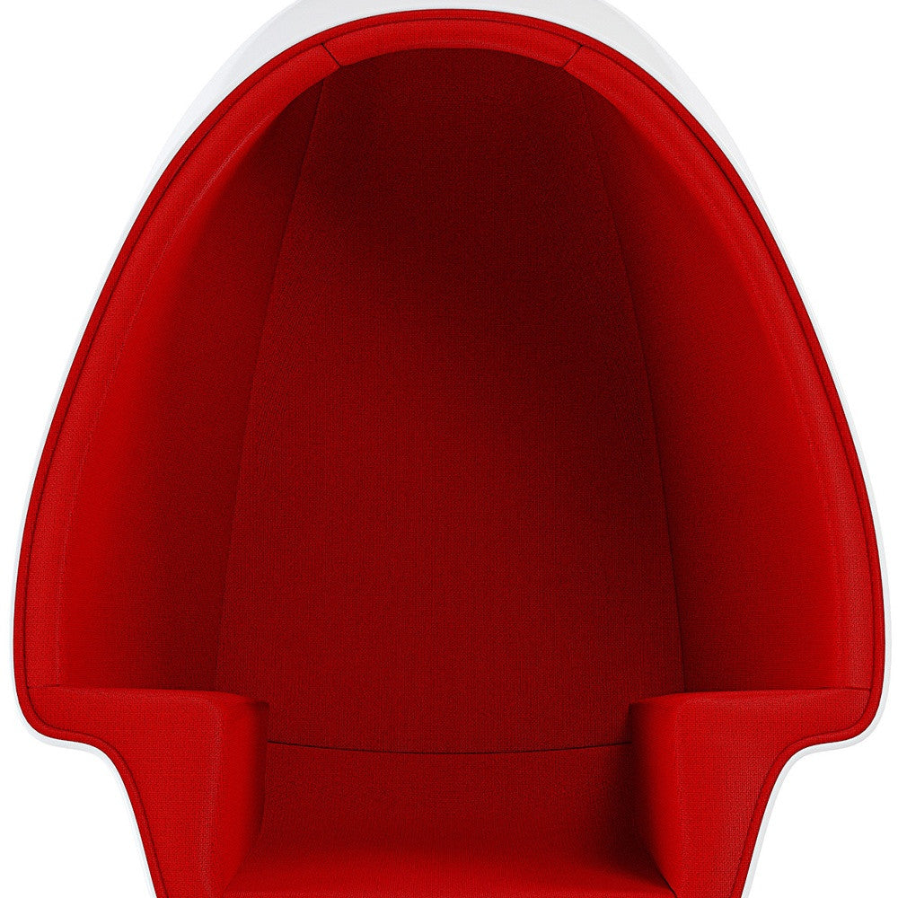 38" White and Red Wool Swivel Egg Chair and Ottoman