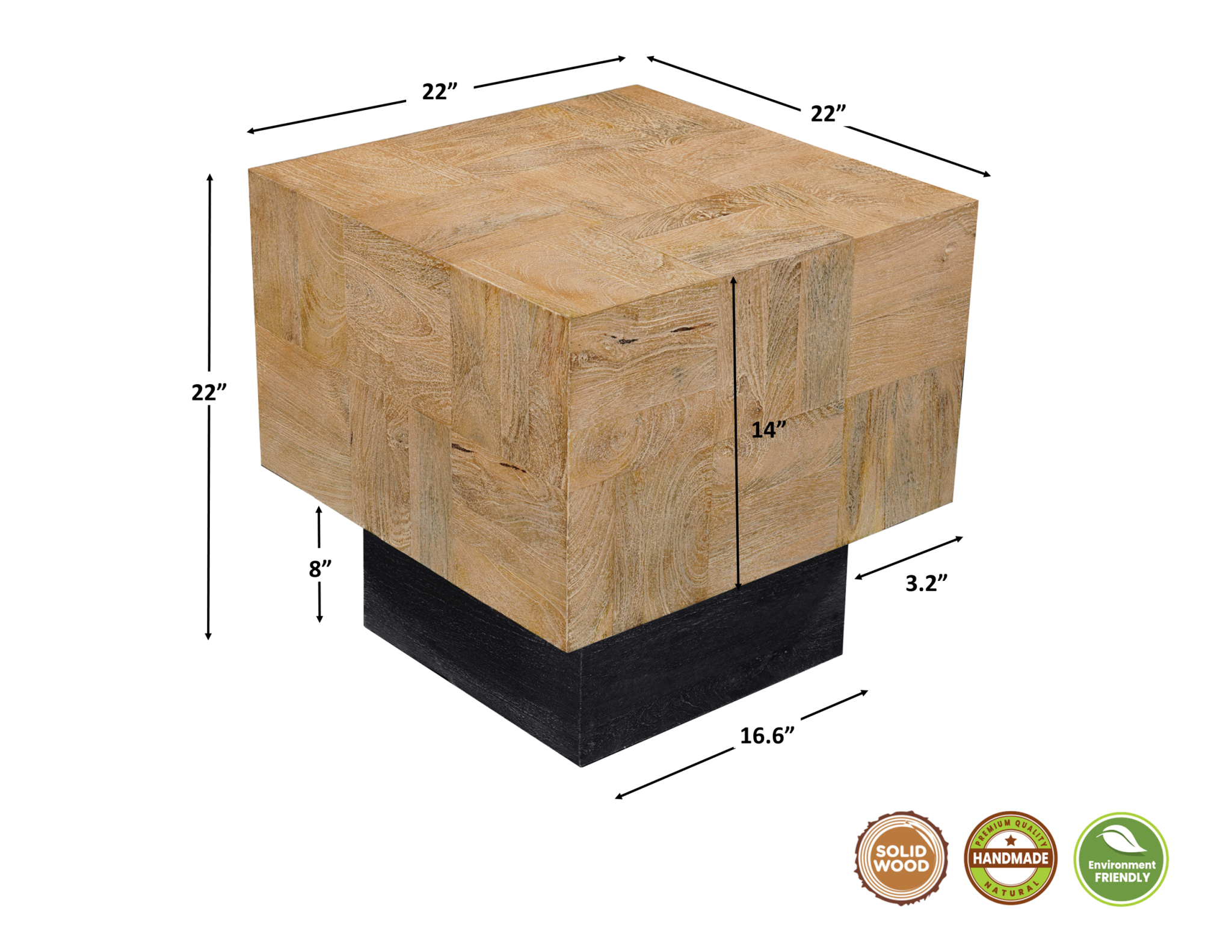 22" Square Wood Pedestal Side Table