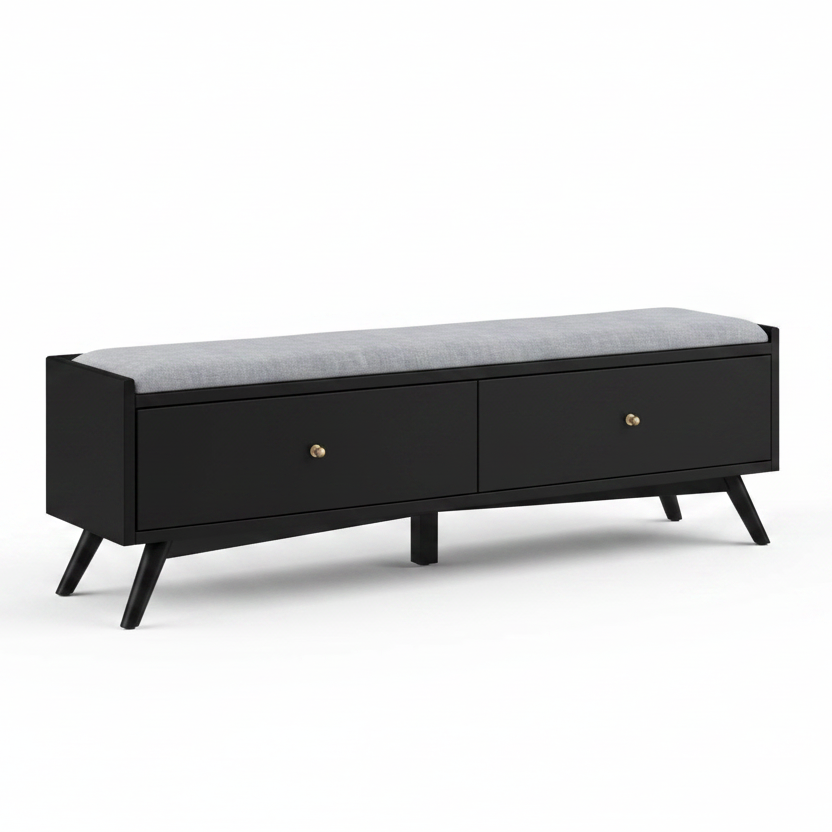 59" Mid-Century Bench with Drawers