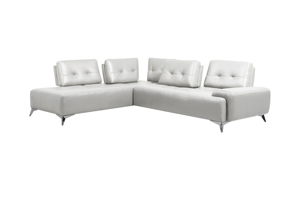 125" LAF White Leather Two Piece Sectional Sofa