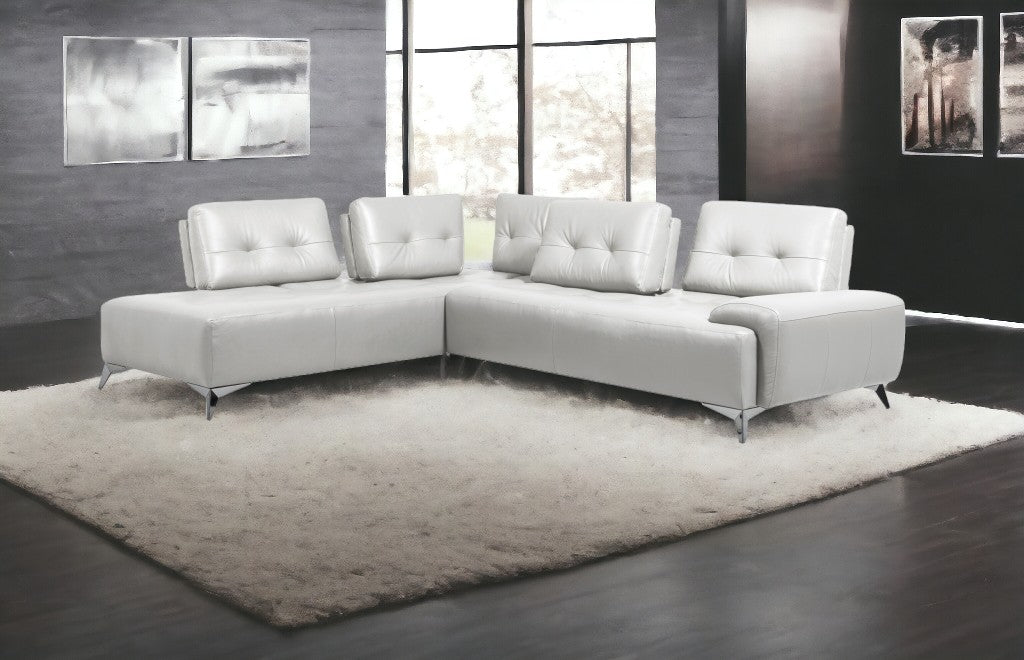125" LAF White Leather Two Piece Sectional Sofa