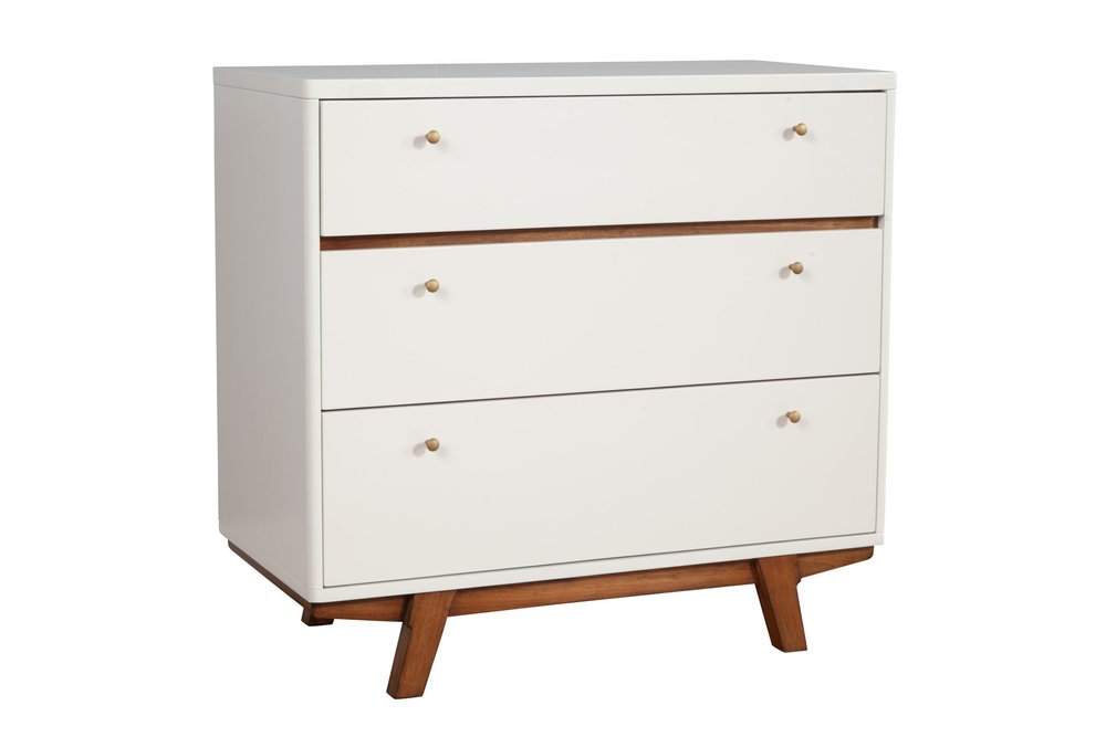 56" Brown and White Mid-Century 7 Drawer Dresser
