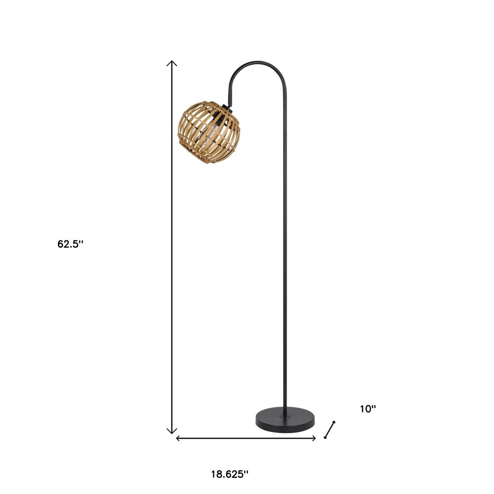 63" Brown Wicker Globe Floor Lamp