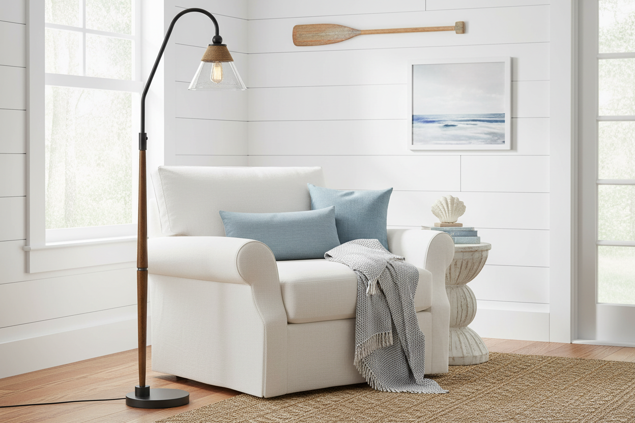 71" Brown Coastal Floor Lamp with Empire Shade