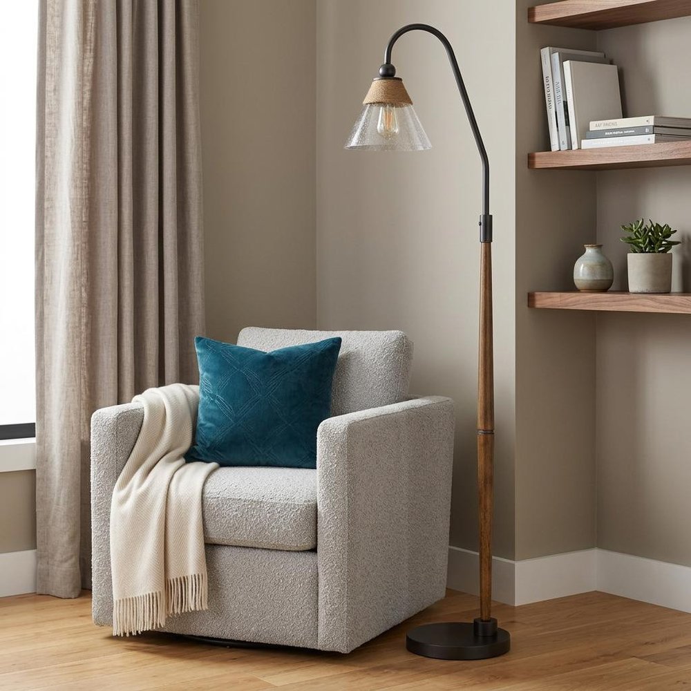 71" Brown Coastal Floor Lamp with Empire Shade