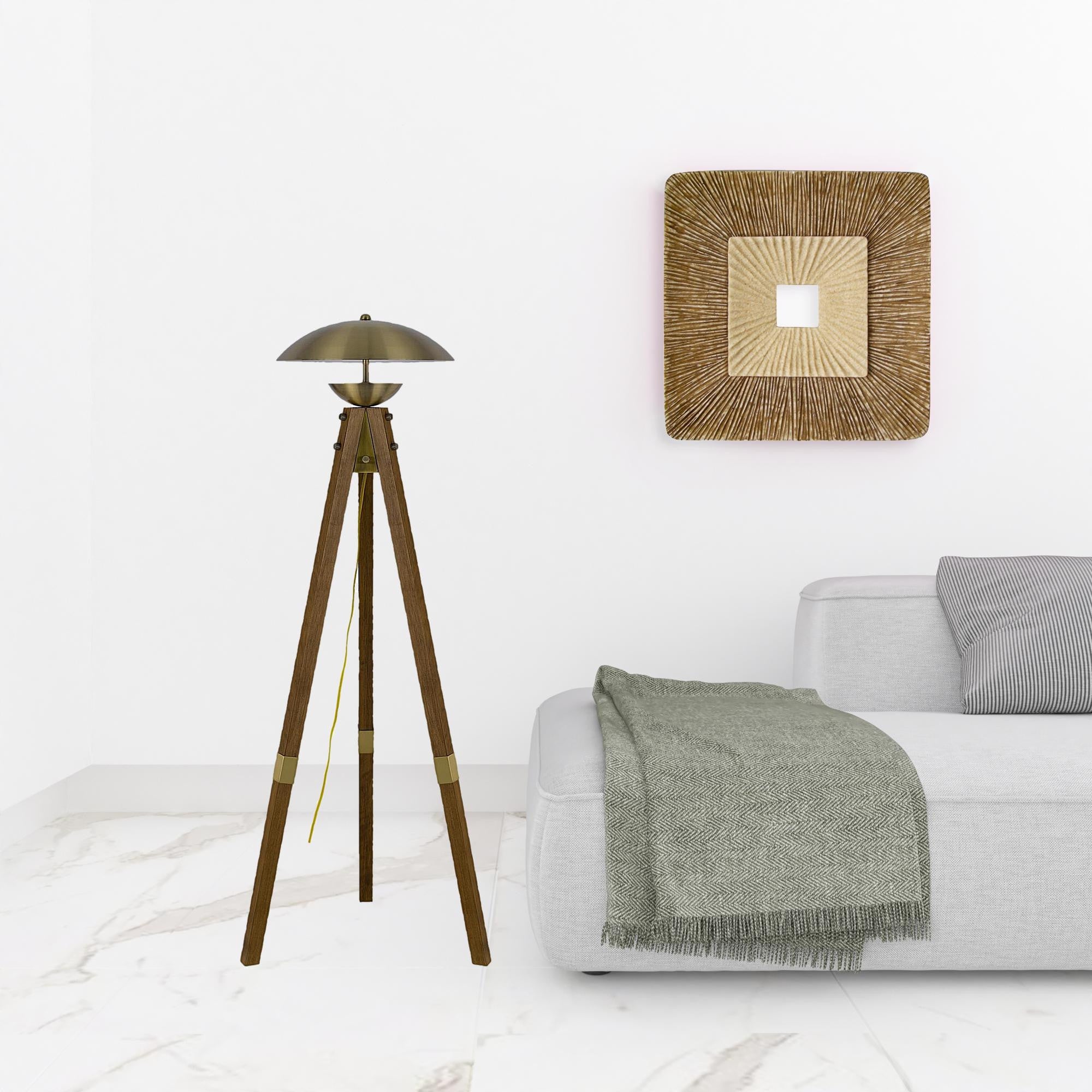 55" Brass Tripod Floor Lamp with Shade