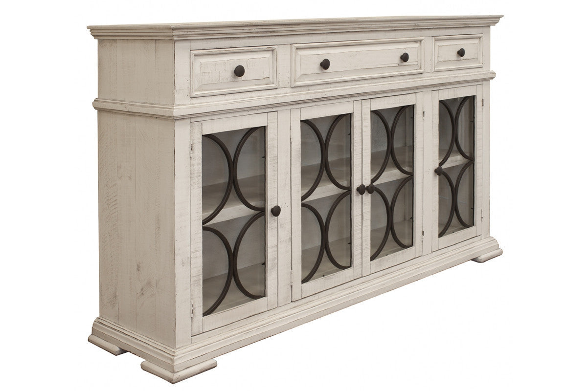 74" 4 Drawer Ivory Distressed Wood Credenza