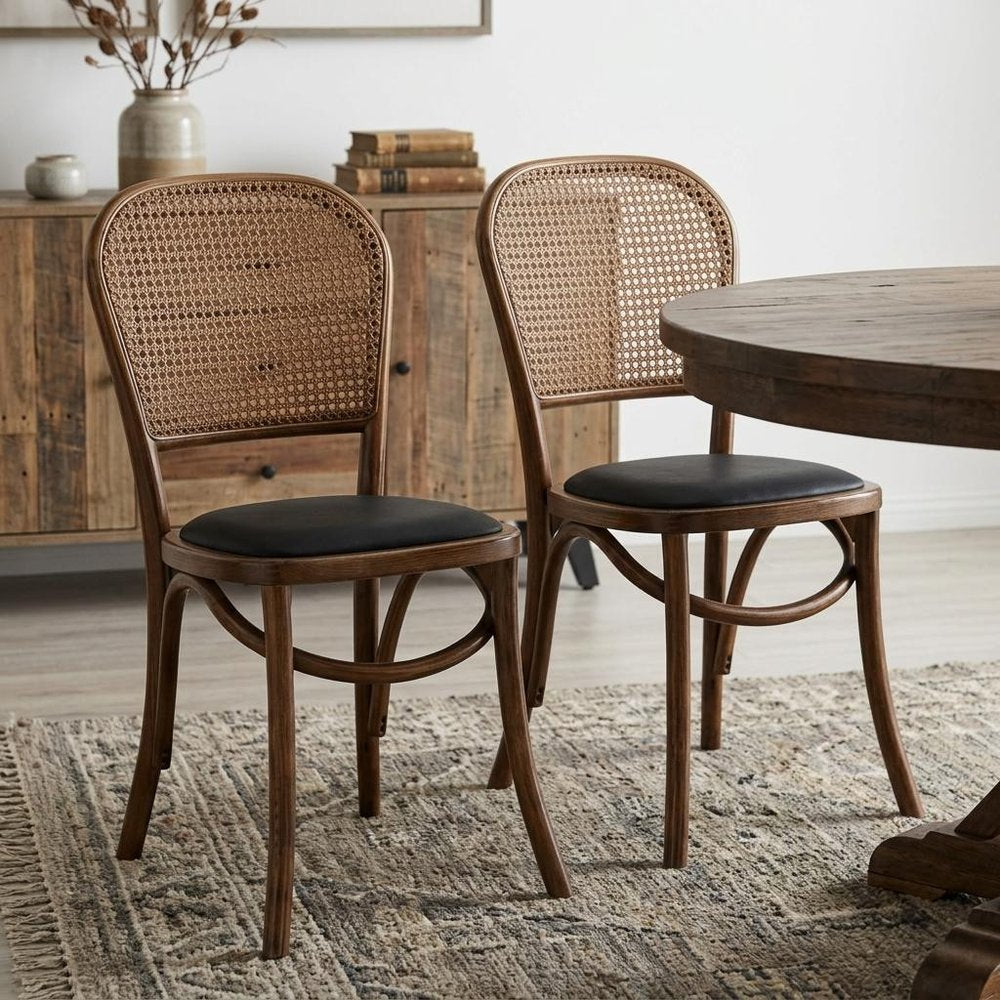 Set of Two 34" Brown Faux Leather Farmhouse Dining Chair