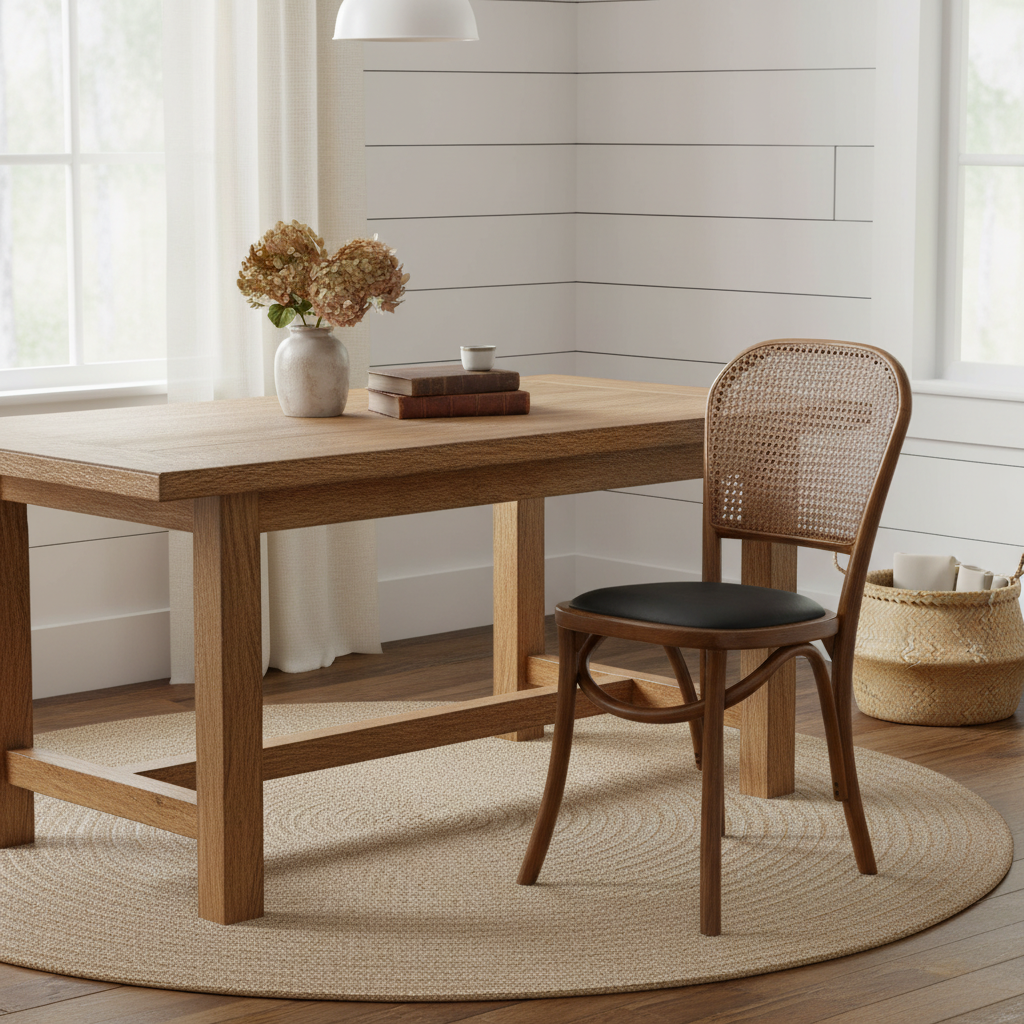 Set of Two 34" Brown Faux Leather Farmhouse Dining Chair