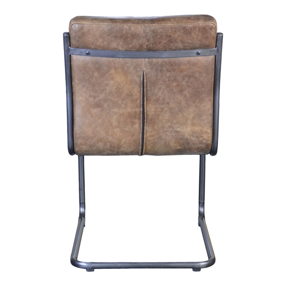 Set of Two 21" Brown Tufted Leather Industrial Dining Chair