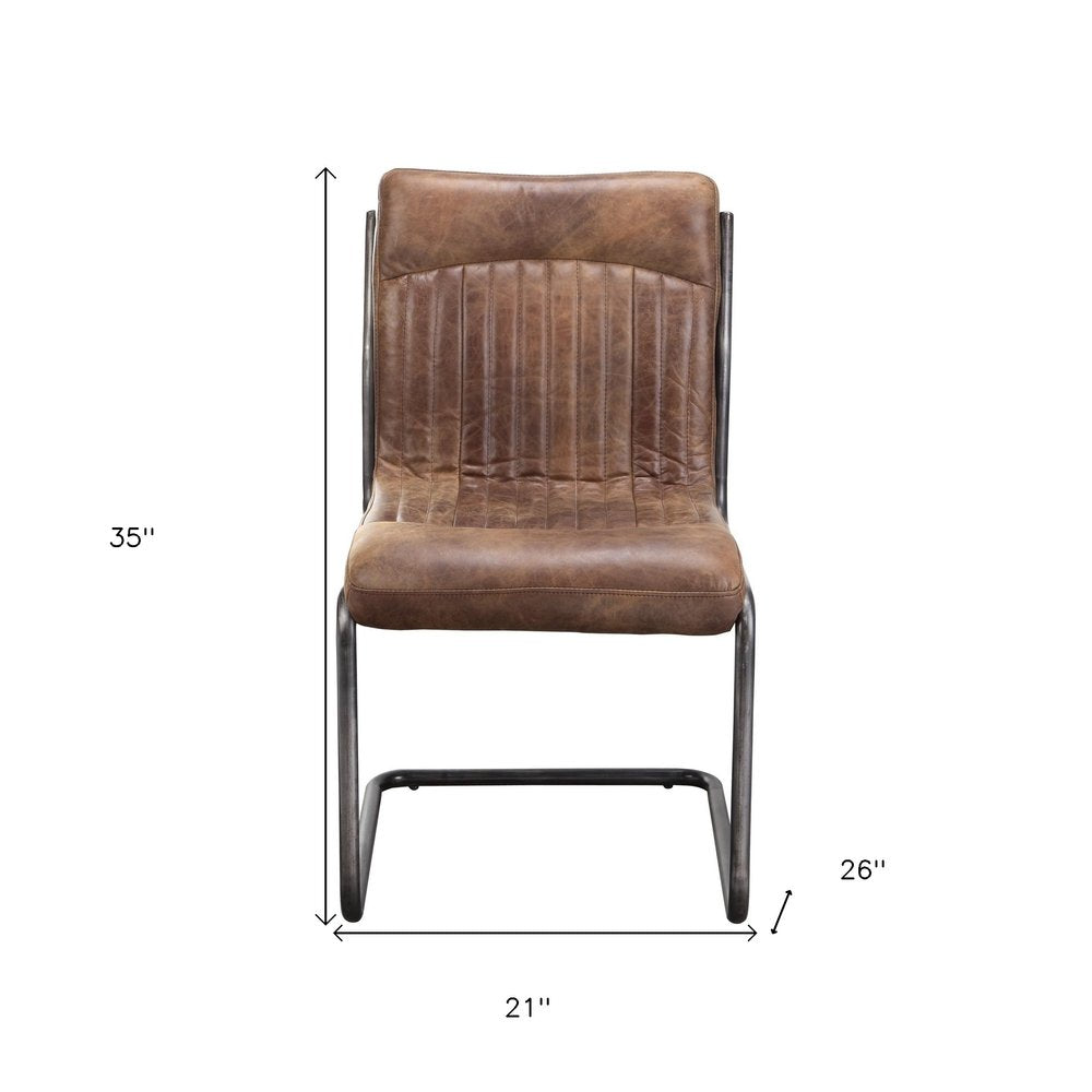 Set of Two 21" Brown Tufted Leather Industrial Dining Chair