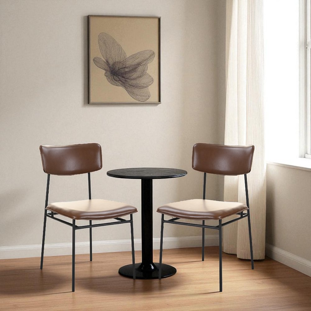 Set of Two 19" Brown Leather Open Back Chair