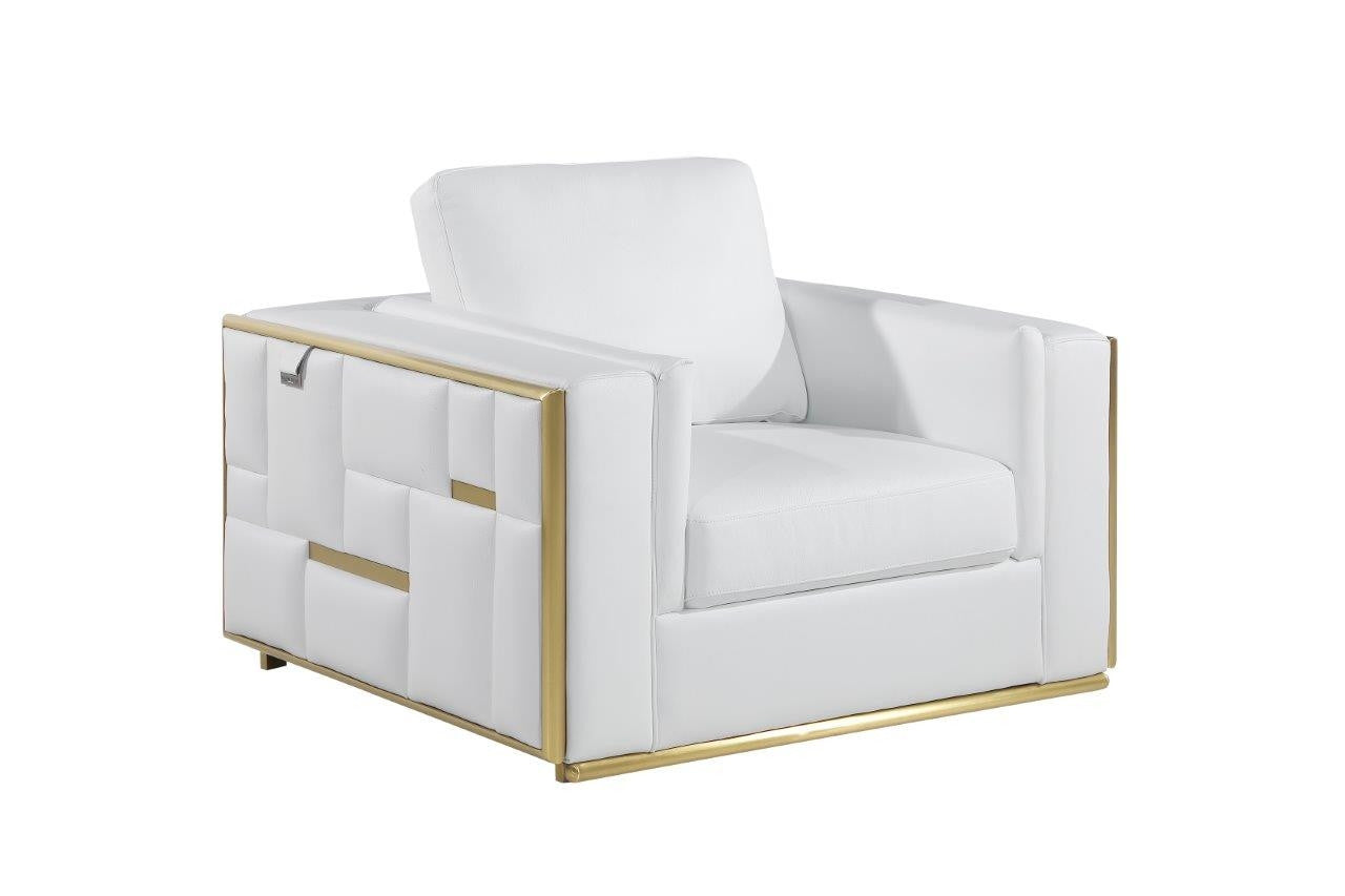 3 Piece Top-Grain Leather and Chrome 5-Seat Sofa Set