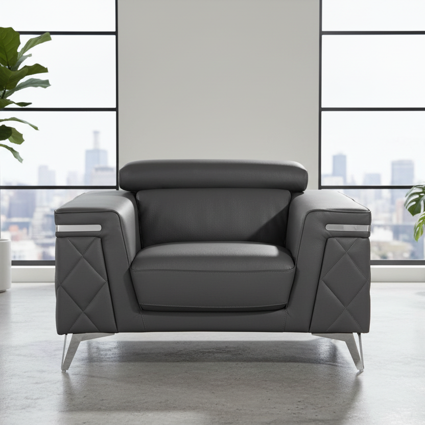 42" Leather Diamond Tufted Club Chair