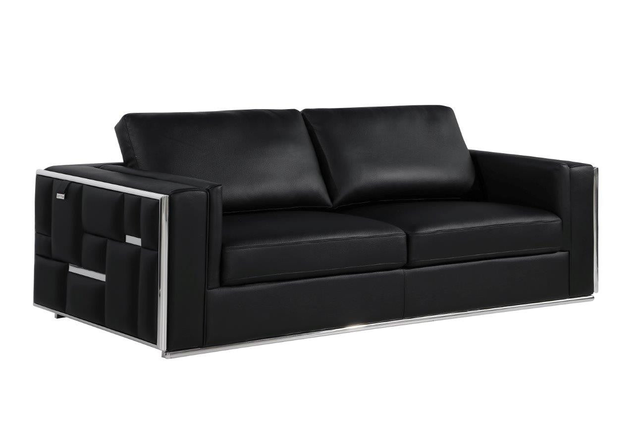 3 Piece Top-Grain Leather and Chrome 5-Seat Sofa Set