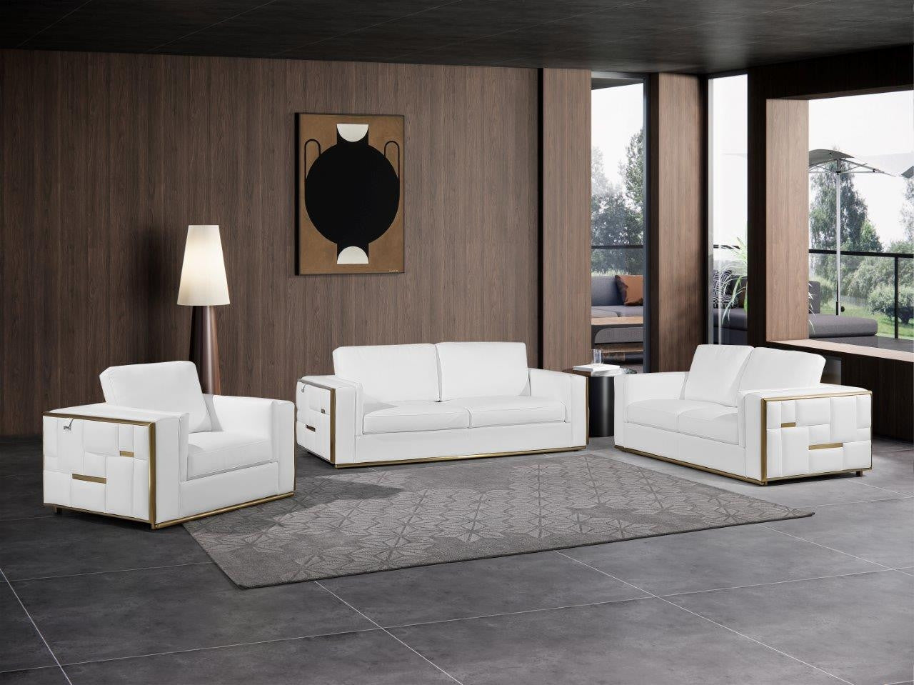 3 Piece Top-Grain Leather and Chrome 5-Seat Sofa Set