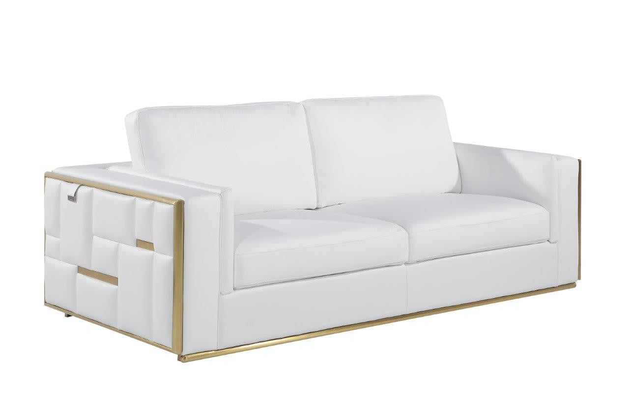 3 Piece Top-Grain Leather and Chrome 5-Seat Sofa Set