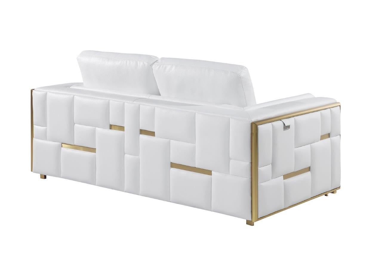 3 Piece Top-Grain Leather and Chrome 5-Seat Sofa Set