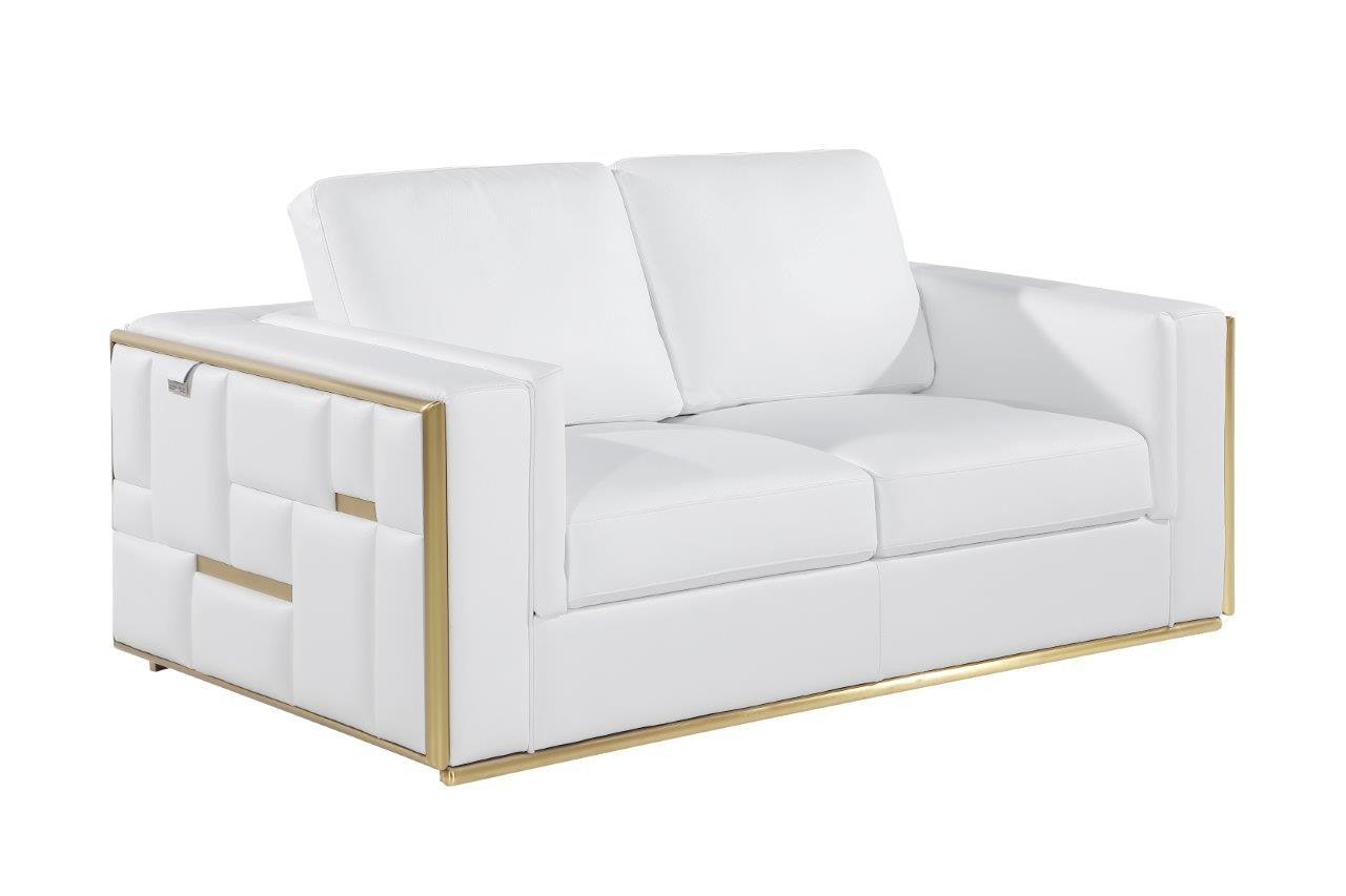 3 Piece Top-Grain Leather and Chrome 5-Seat Sofa Set