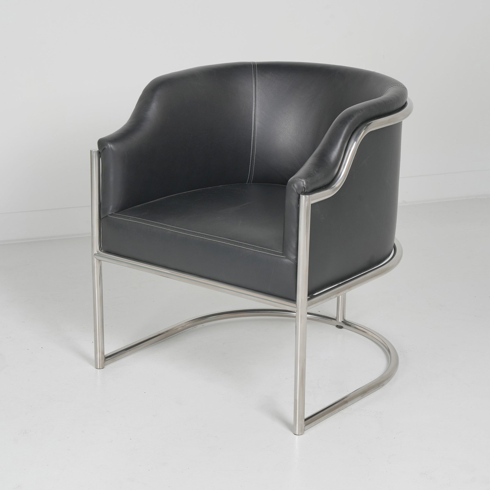 26" Charcoal Leather Curved Back Dining Chair