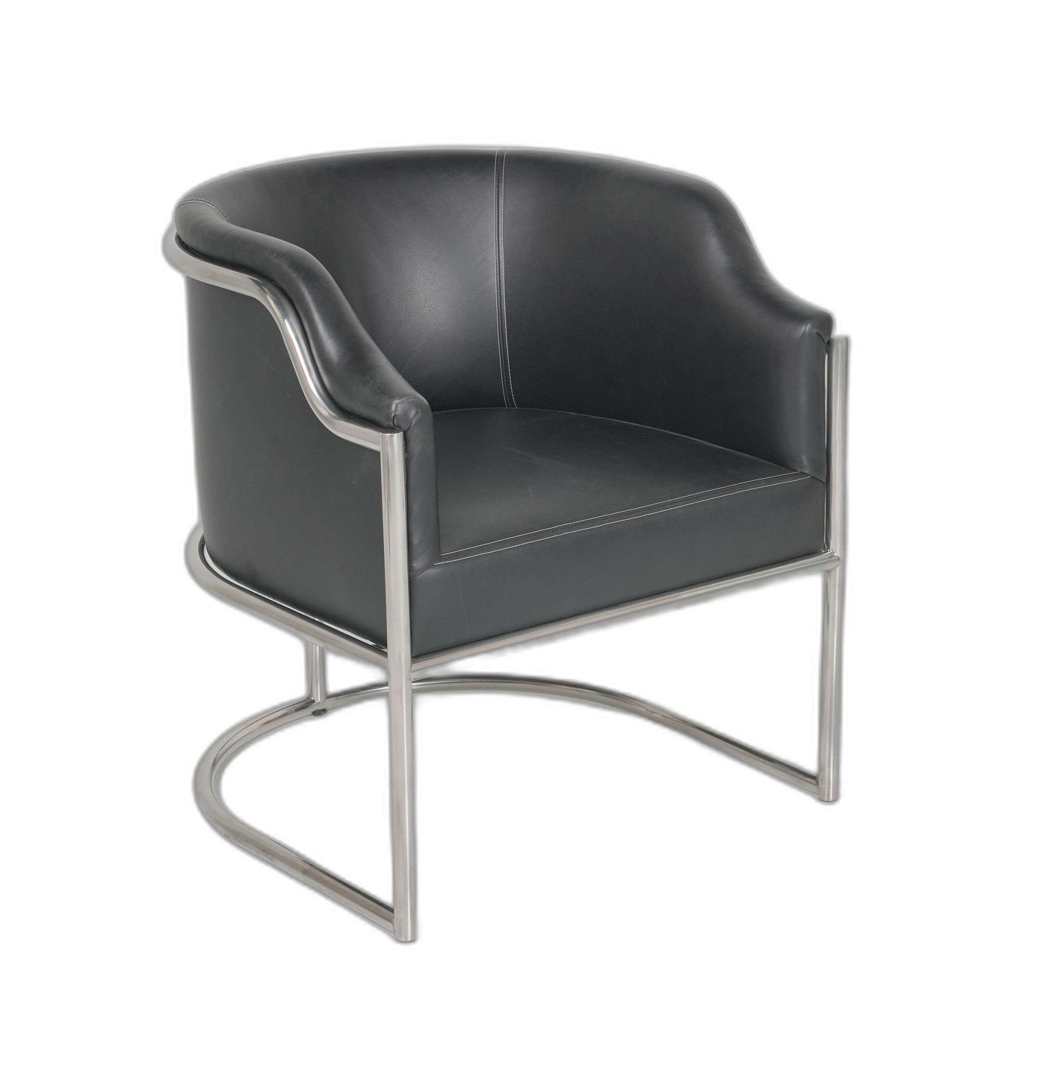 26" Charcoal Leather Curved Back Dining Chair