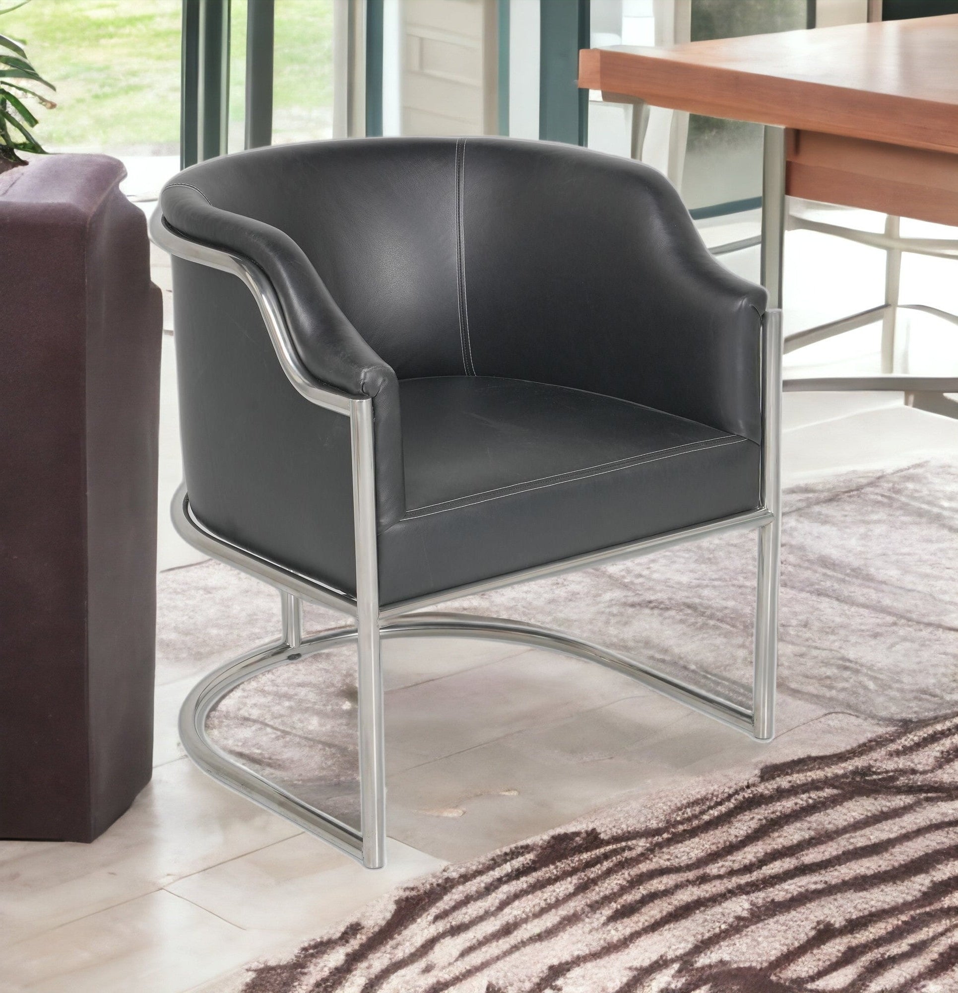 26" Charcoal Leather Curved Back Dining Chair