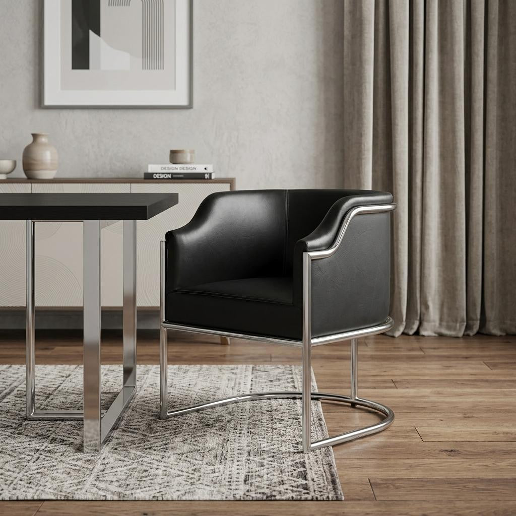 26" Charcoal Leather Curved Back Dining Chair