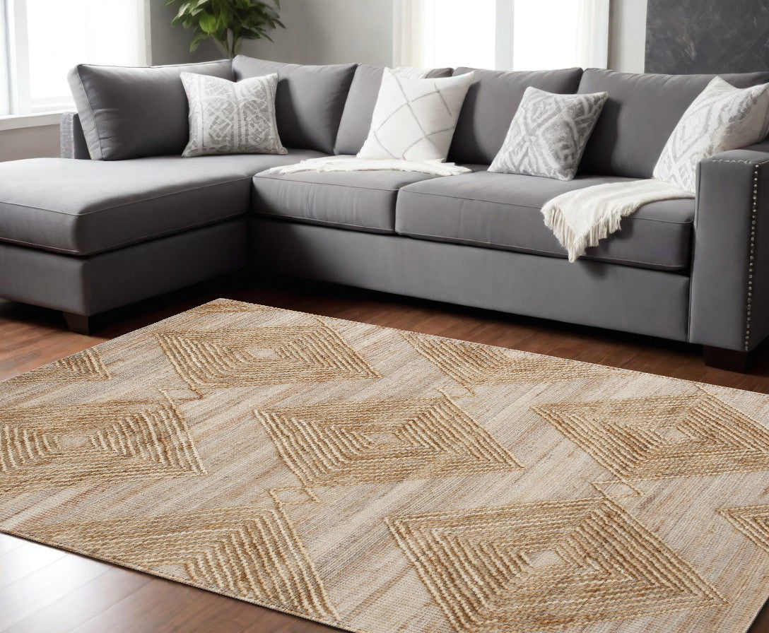 Beige and Brown Diamond Jute and Cotton Area Rug