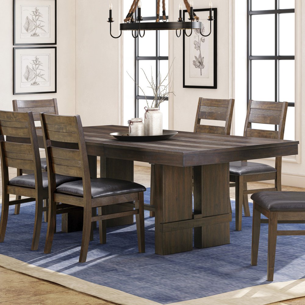 84" Dark Brown Wood Extendable Trestle Dining Table