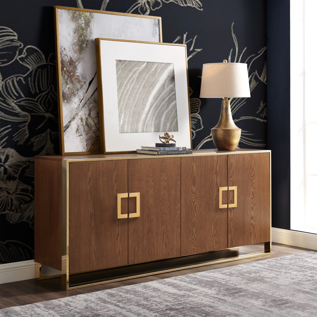 71" Wood and Chrome 4 Door Sideboard