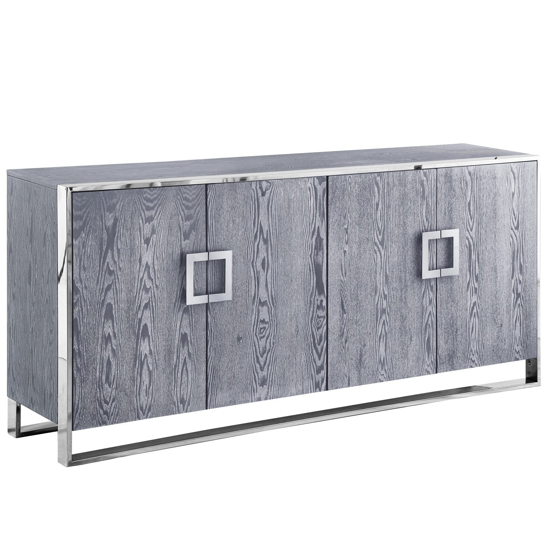 71" Wood and Chrome 4 Door Sideboard