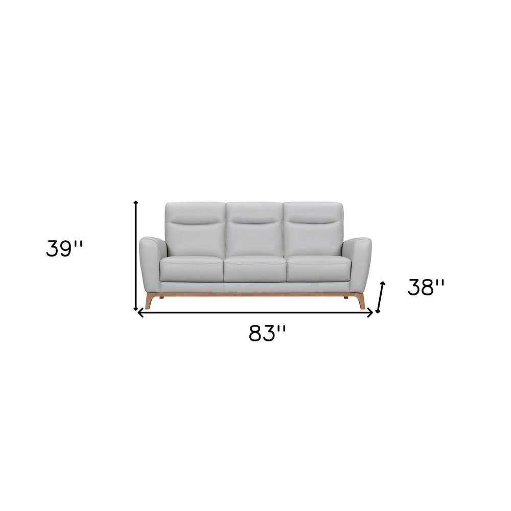 83" Gray Leather Track-Arm Sofa