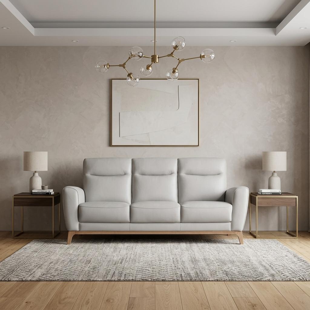 83" Gray Leather Track-Arm Sofa
