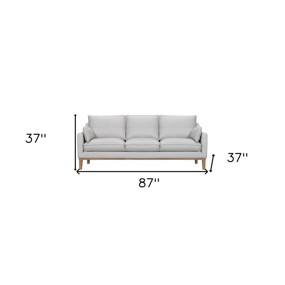 87" Leather Slope Arm Sofa with Toss Pillows