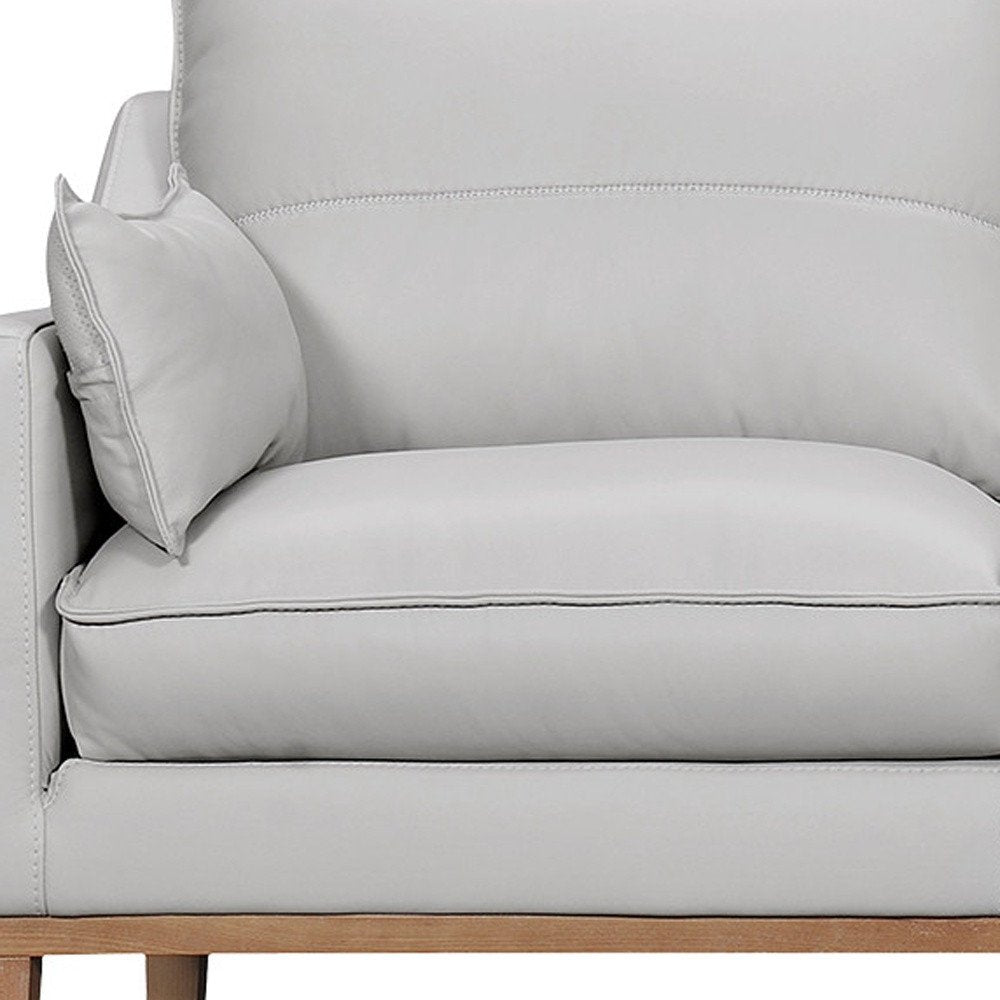 87" Leather Slope Arm Sofa with Toss Pillows