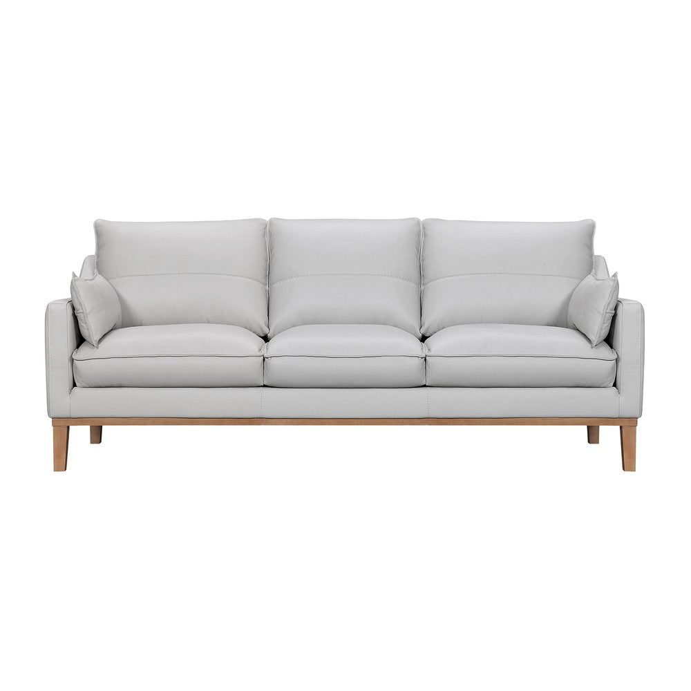 87" Leather Slope Arm Sofa with Toss Pillows