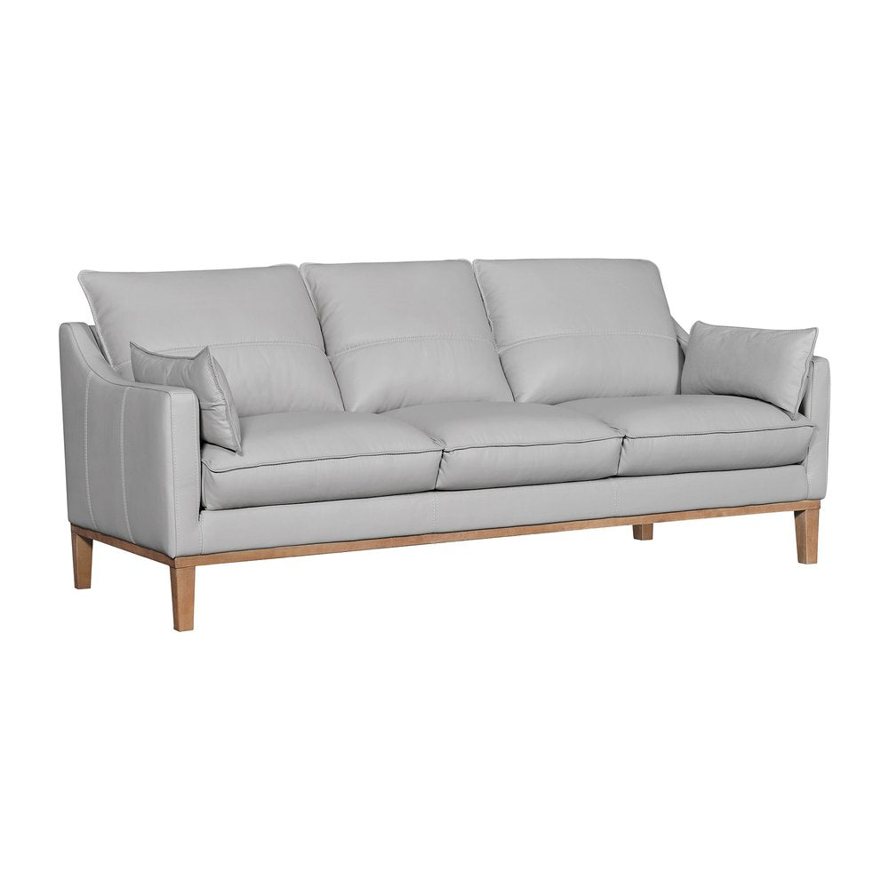 87" Leather Slope Arm Sofa with Toss Pillows