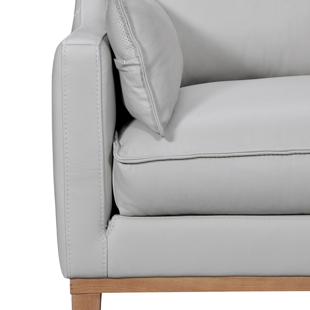 87" Leather Slope Arm Sofa with Toss Pillows
