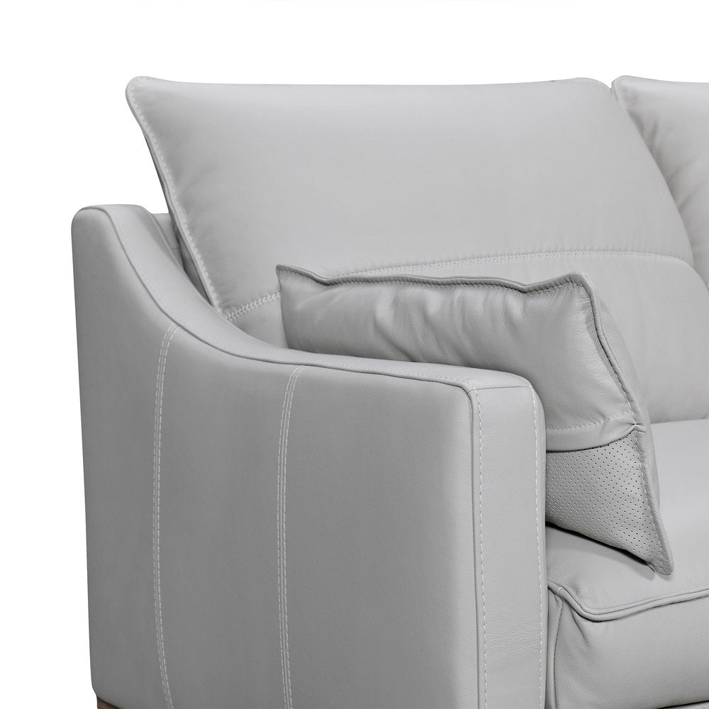 87" Leather Slope Arm Sofa with Toss Pillows
