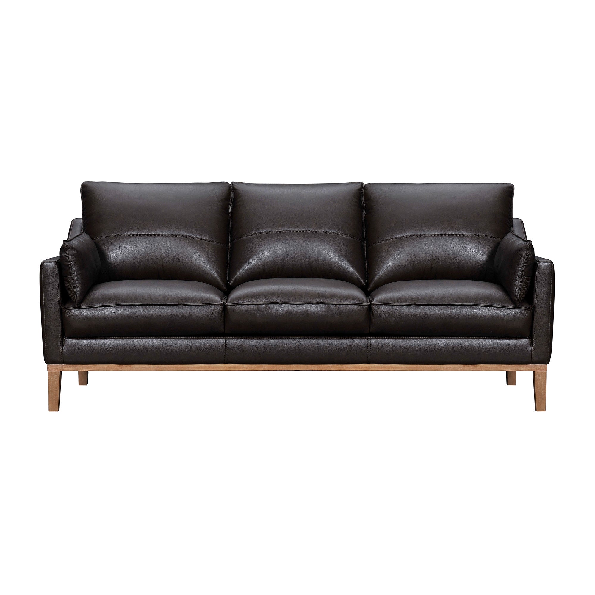 87" Leather Slope Arm Sofa with Toss Pillows