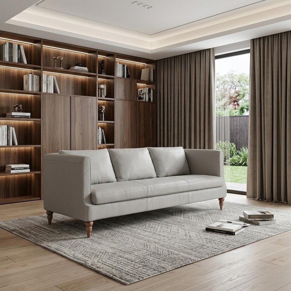 85" Leather Contemporary Tuxedo Sofa