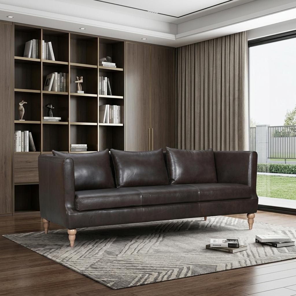 85" Leather Contemporary Tuxedo Sofa