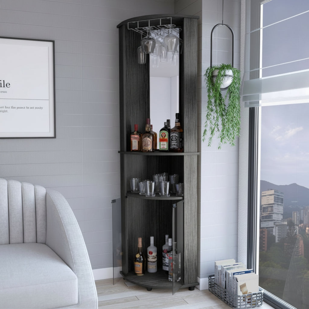 75" Charcoal Ribbed Wood Corner Bar Cabinet