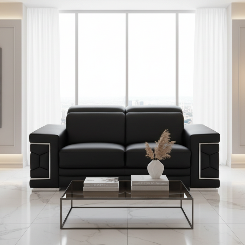 71" Geometric Leather Loveseat