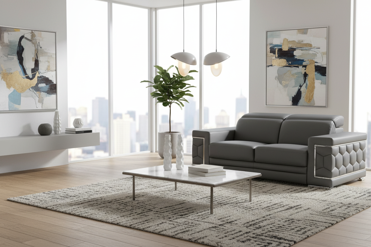 71" Geometric Leather Loveseat